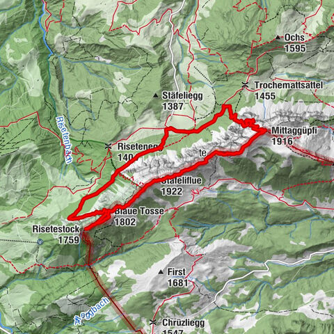 Von Stäfeli via Mittaggüpfi - Stäfeliflue - Blaue Tosse - Risetestock - Stäfeli