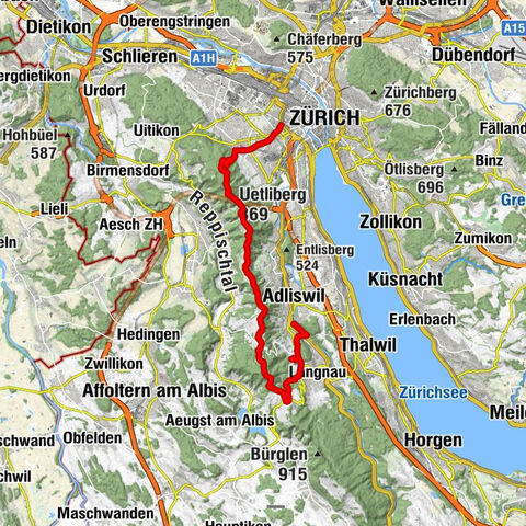 Zürich-Uetliberg-Albispass-Langenberg-Sihlau